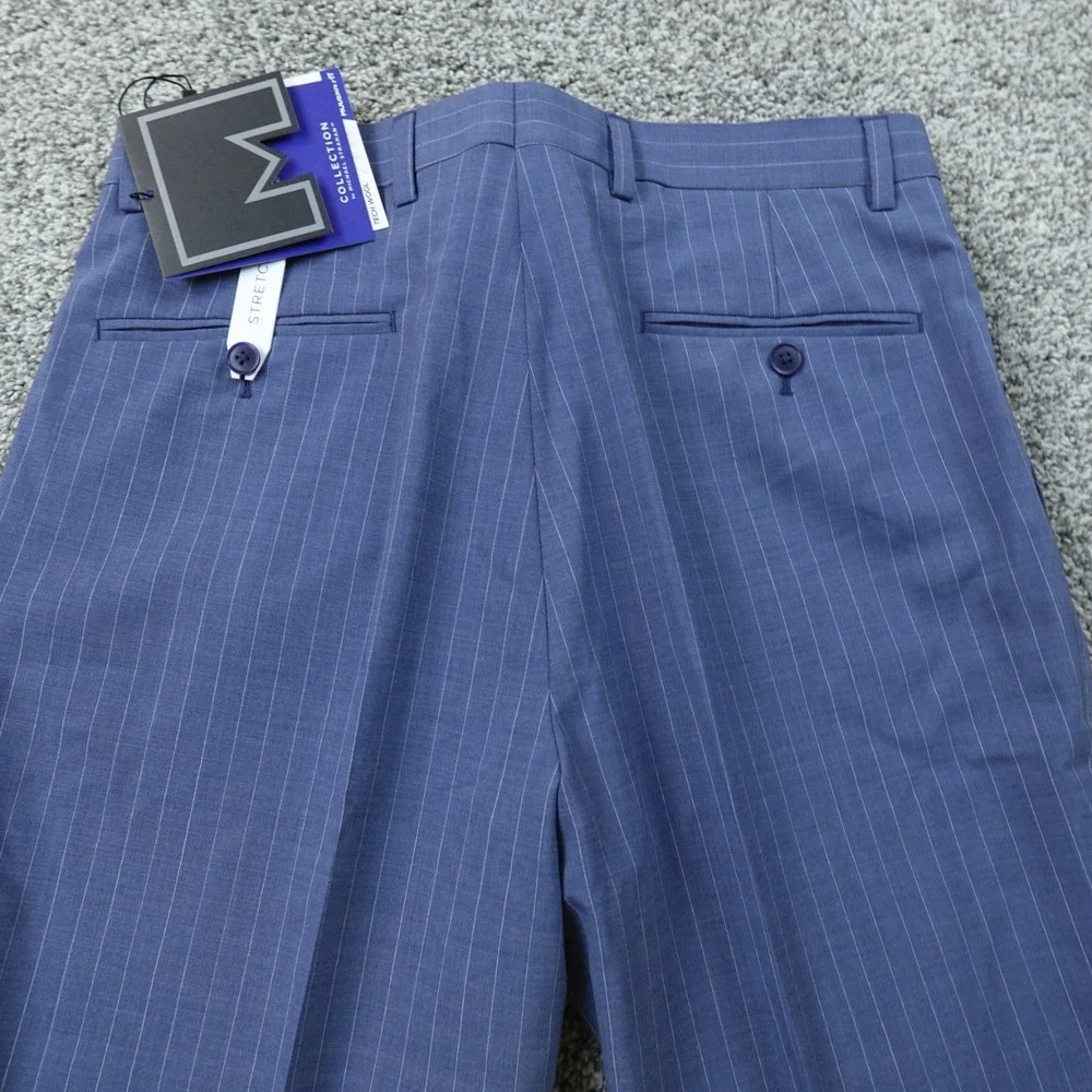 NEW Michael Strahan Pants Mens 32X32 Blue Pinstripe Wool Dress Chino Trouser